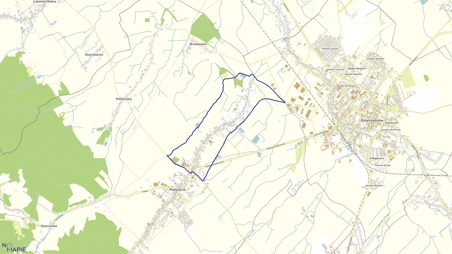 Mapa obrębu DOLNE w gminie Pieszyce