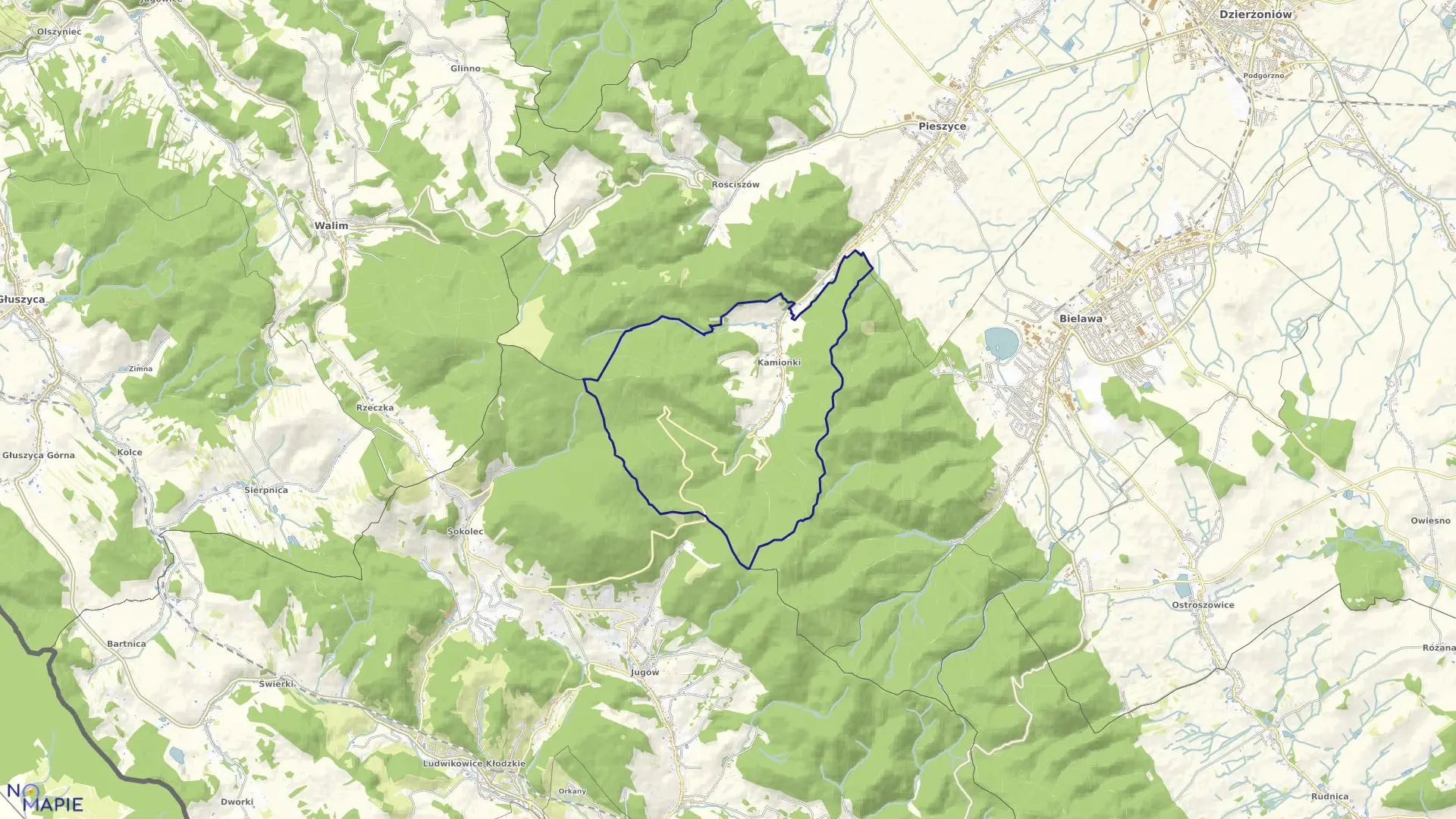 Mapa obrębu KAMIONKI w gminie Pieszyce