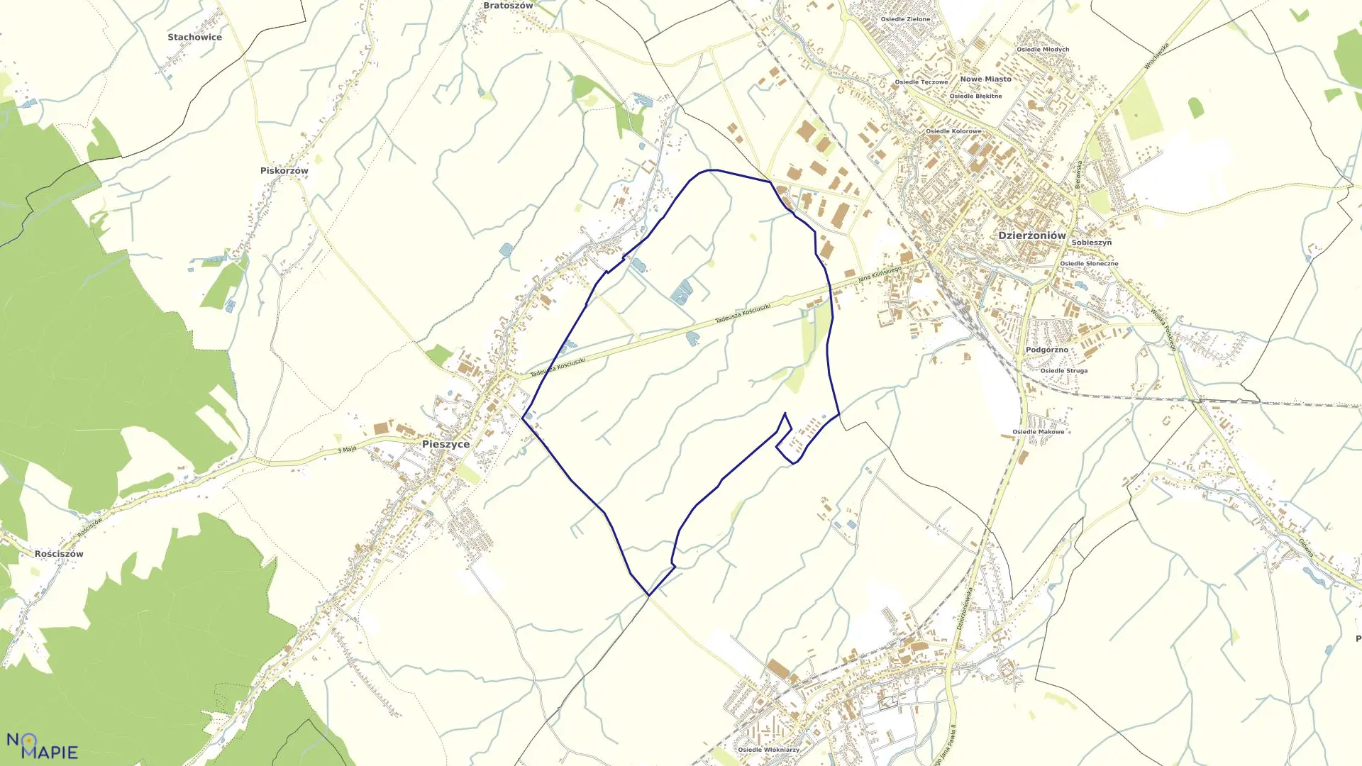 Mapa obrębu POŁUDNIE w gminie Pieszyce